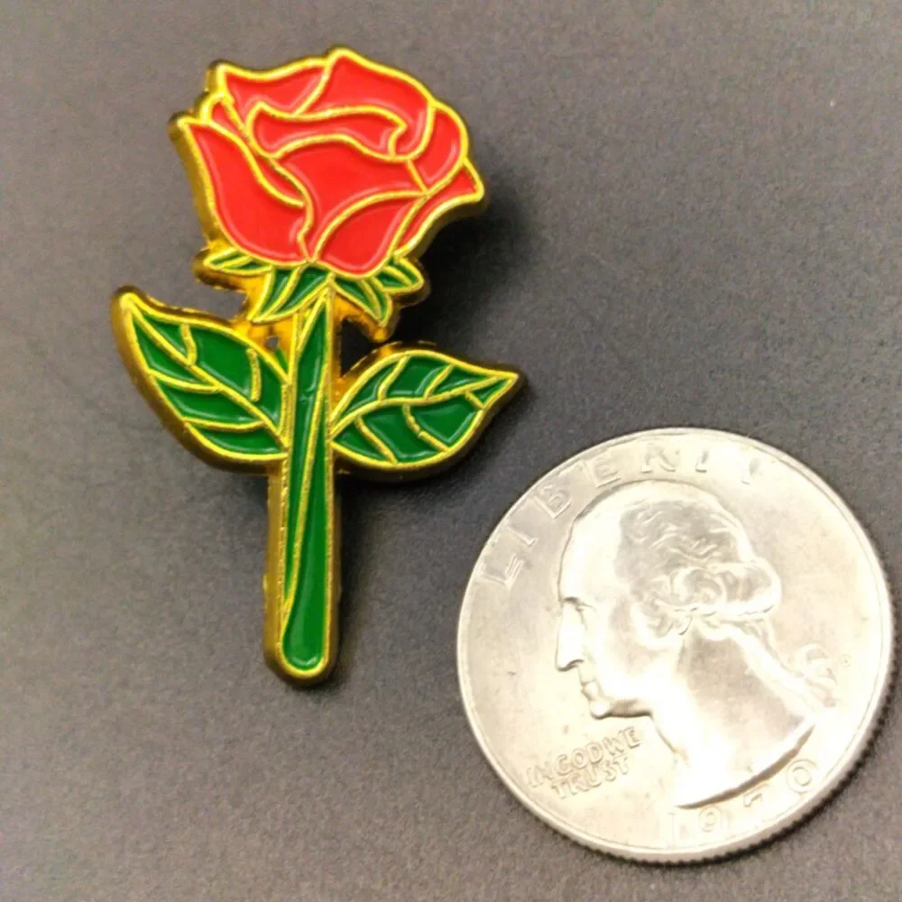 Rose Gold Tone Flower Enamel Brooch Pin Red Green